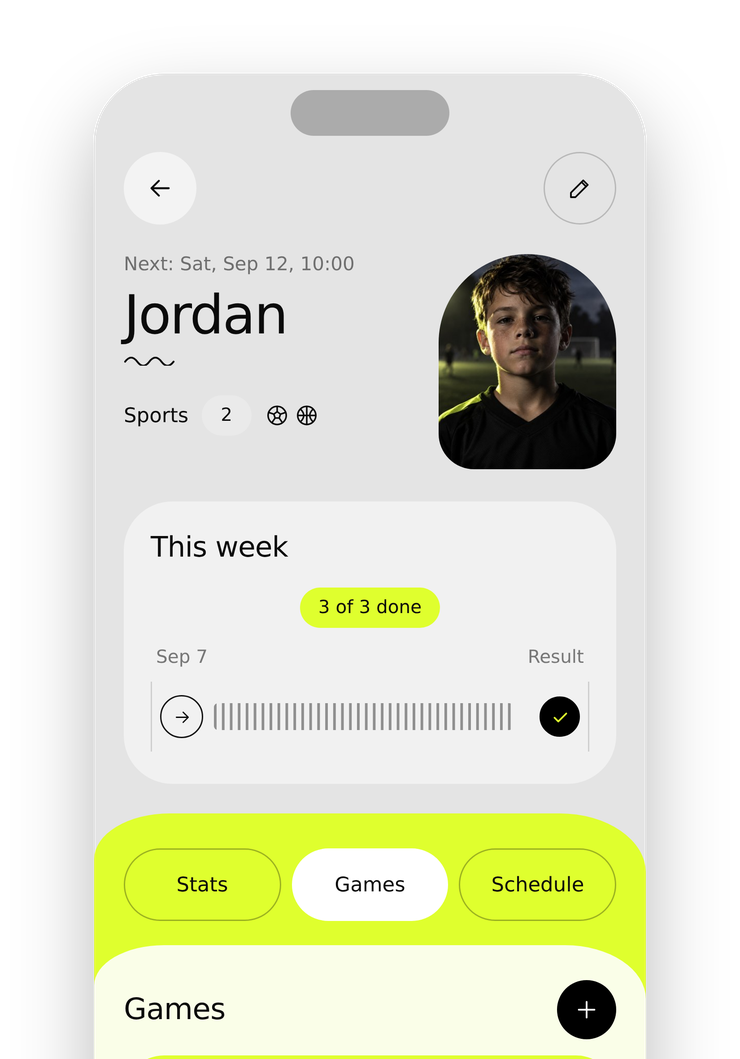 Jordan's personal game history in Sideline MVP
